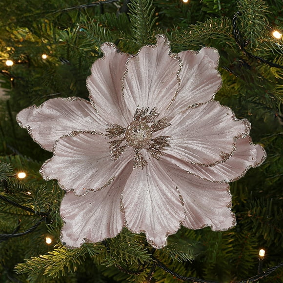 Flores artificiales con purpurina navideña hechas a mano, magnolia tridimensional con bordes brillantes, árbol de Navidad, corona navideña, adornos para ventana y chimenea, corte.