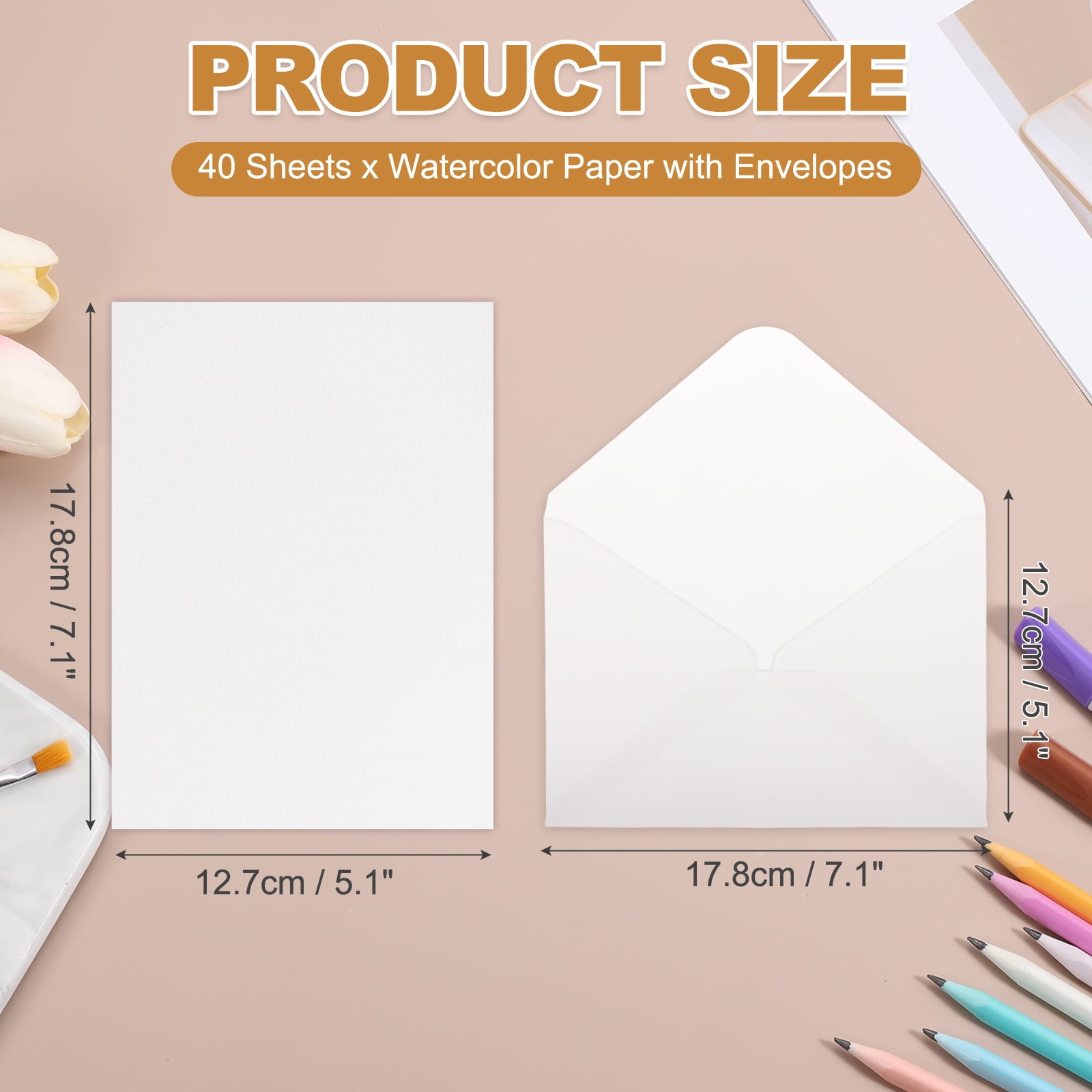 Uxcell 40 Set Watercolor Paper with Envelopes 7 x 5 Inch 140lb/300gsm Artist Painting Drawing Paper Cold Press Water Color Sheet with Blue Box for Sketchbook Journal (Straight Corner)