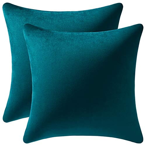 DEZENE 18x18 Inch Gold Velvet Throw Pillow Covers 2 Pack Square Decorative Pillow Cases for Bedroom Sofa Couch Living Room, Teal 