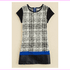 Sally Miller Girls' Faux Leather Trim Plaid Dress, Black Multi. Size L, MSRP $78