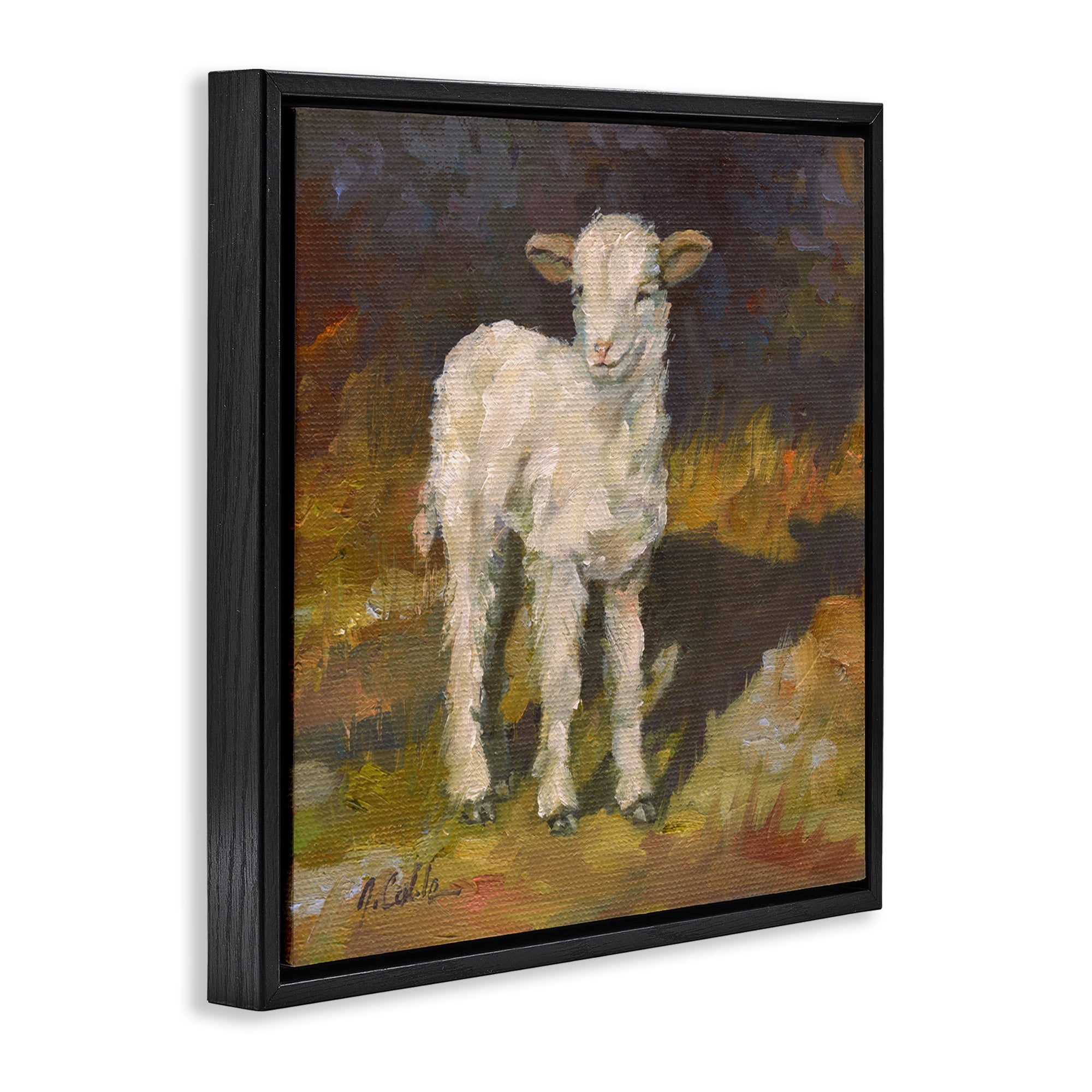 Stupell Industries Soft Baby Lamb Painting Animals & Insects Painting Black Floater Framed Canvas Art Print Wall Art, 18 x 18
