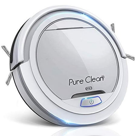 Pure Clean Automatic Robot Vacuum Cleaner - Lithium Battery 90 Min Run Time & Self Path Navigation - Bot Self Detects Stairs Pet Hair Allergies Robotic Home Cleaning for Carpet Hardwood Tile