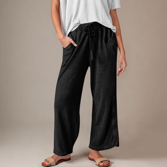 Womens Barrel Harem Linen Pants Wide Leg Pants Baggy Sweatpants Palazzo Drawstring Elastic Waist with Pockets Beach