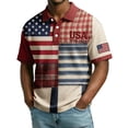 thumbnail image 3 of Men's USA 250th Anniversary Polo Shirt with Patriotic Flag and Plaid Patchwork Featuring Short Sleeves and Classic Collar Hot Pink XXXL, 3 of 5