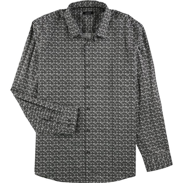 Alfani Mens Printed Button Up Shirt, boulder, XL Neck