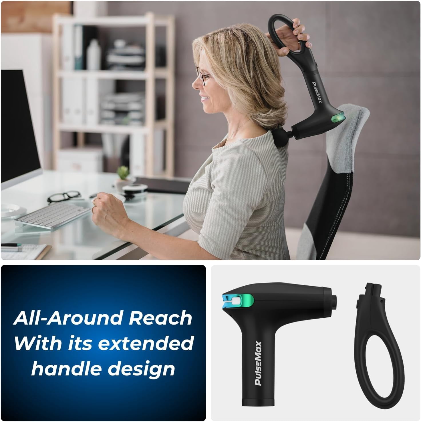 REATHLETE PULSEMAX Percussive Therapy Device - Massage Gun for Muscle Treatment - Handheld, Wireless Deep Tissue Massage - Ideal for Back, Shoulder, Arms, Glutes, Calf -Full Body Pain Relief