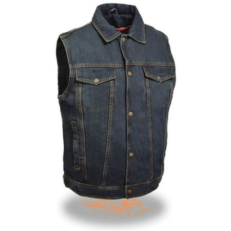 Milwaukee Mens Snap Front Denim Vest w/Shirt Collar Blue