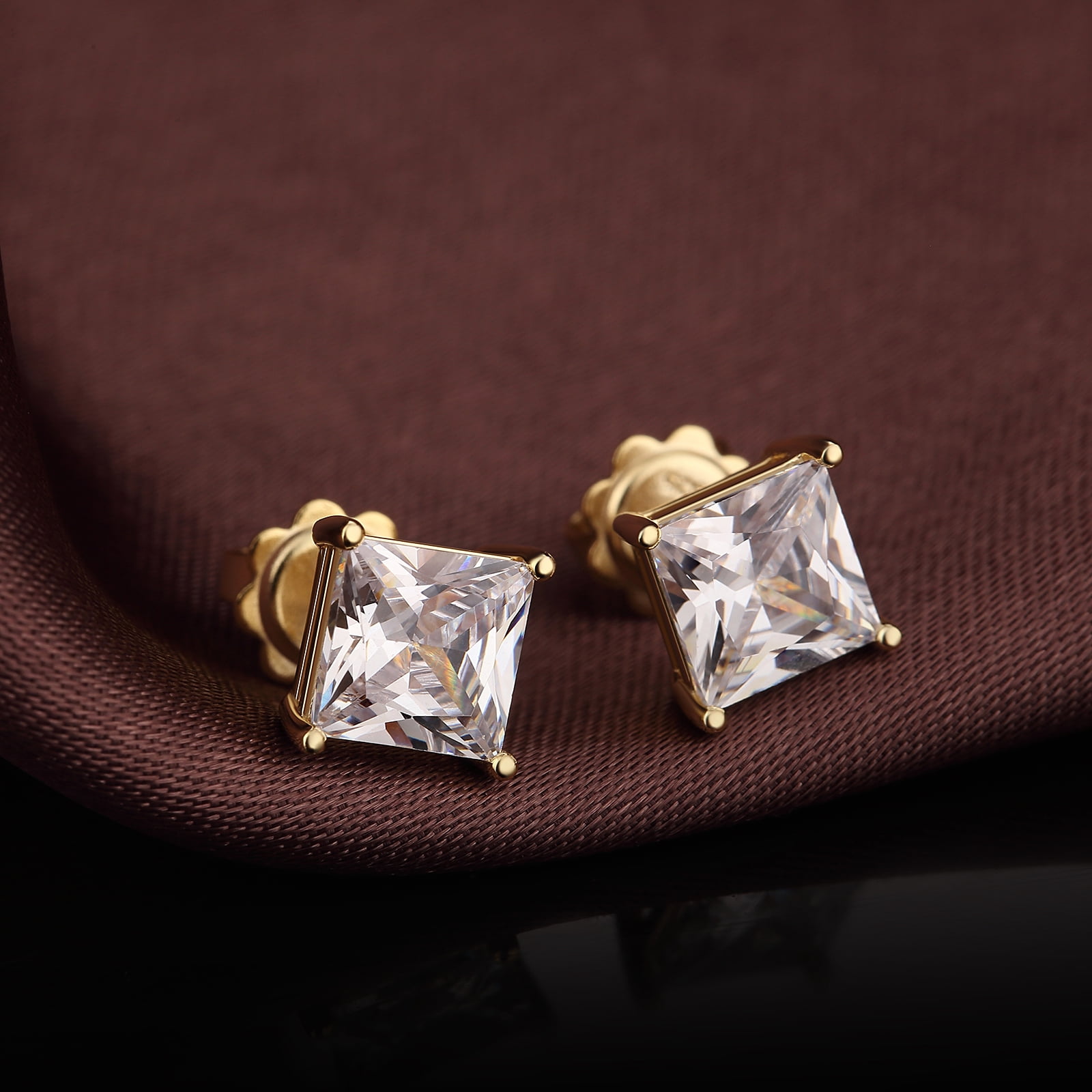 Jiamiaoi 18k White Gold Plated 925 Sterling Silver Sparkly Cubic Zirconia Stud Earrings Sets 4mm-8mm Circle Diamond Earrings Gold Square Stud Earrings Hypoallergenic