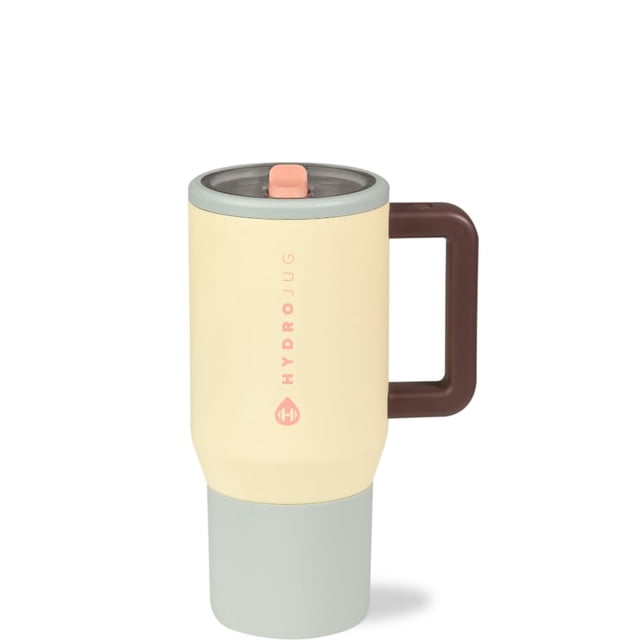 HydroJug Traveler - Botella de agua con asa y pajita abatible - Cabe en portavasos, vaso resistente a fugas, reutilizable, aislado, de acero inoxidable y base de goma - Regalos para mujeres y hombres