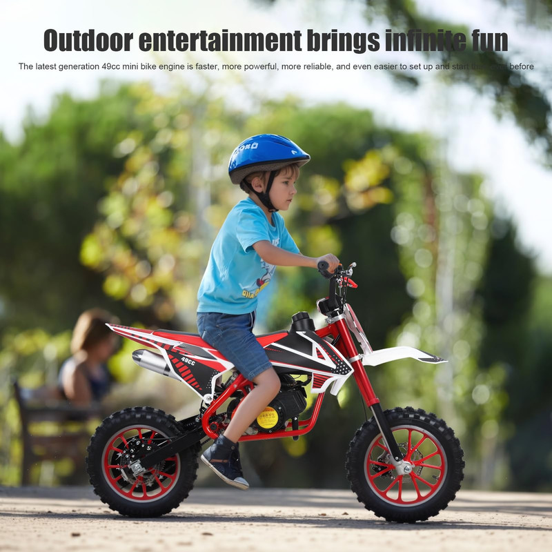 Floseru 49cc Dirt Bike for Kids, Mini Bike Gas Powered Off Road Trail Bike with Speeds up to 25 MPH for Uphill and Off-Road Conditions, 2-Stroke