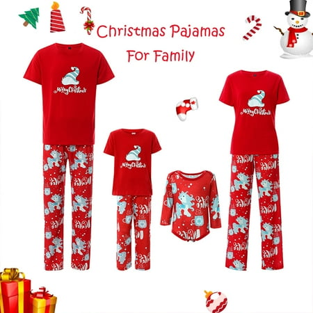 

Family Matching Pajamas Set Cartoon Short-Sleeves T-Shirt + Printed Long Pants Set Homewear