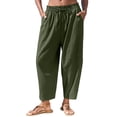 thumbnail image 2 of VBVC Women's Drawstring Cotton-Linen Wide Leg Pants,Ruched Hem Tapered Trousers For Women,Ladies Lightweight Sweatpants with Pockets,Army Green,S-3XL, 2 of 7