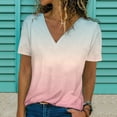 thumbnail image 2 of safuny Women's Trendy Loose Basic Tops Clearance Gradient Tops Short Sleeve Tees V Neck Shirts Leisure Comfy Vintage Clothing 2024 Fashion Summer Pink XXL, 2 of 4