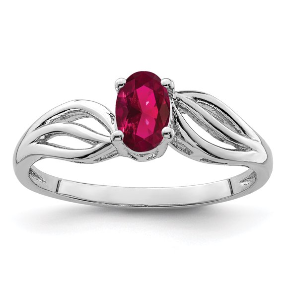Sterling Silver Rhodium-plated Created Ruby Ring