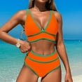 thumbnail image 2 of Lovzfmll Women's Bikini Set, Solid Color V-Neck Crop Top with Pads, Two Piece Bathing Suit for No Underwire Beach, 2 of 7