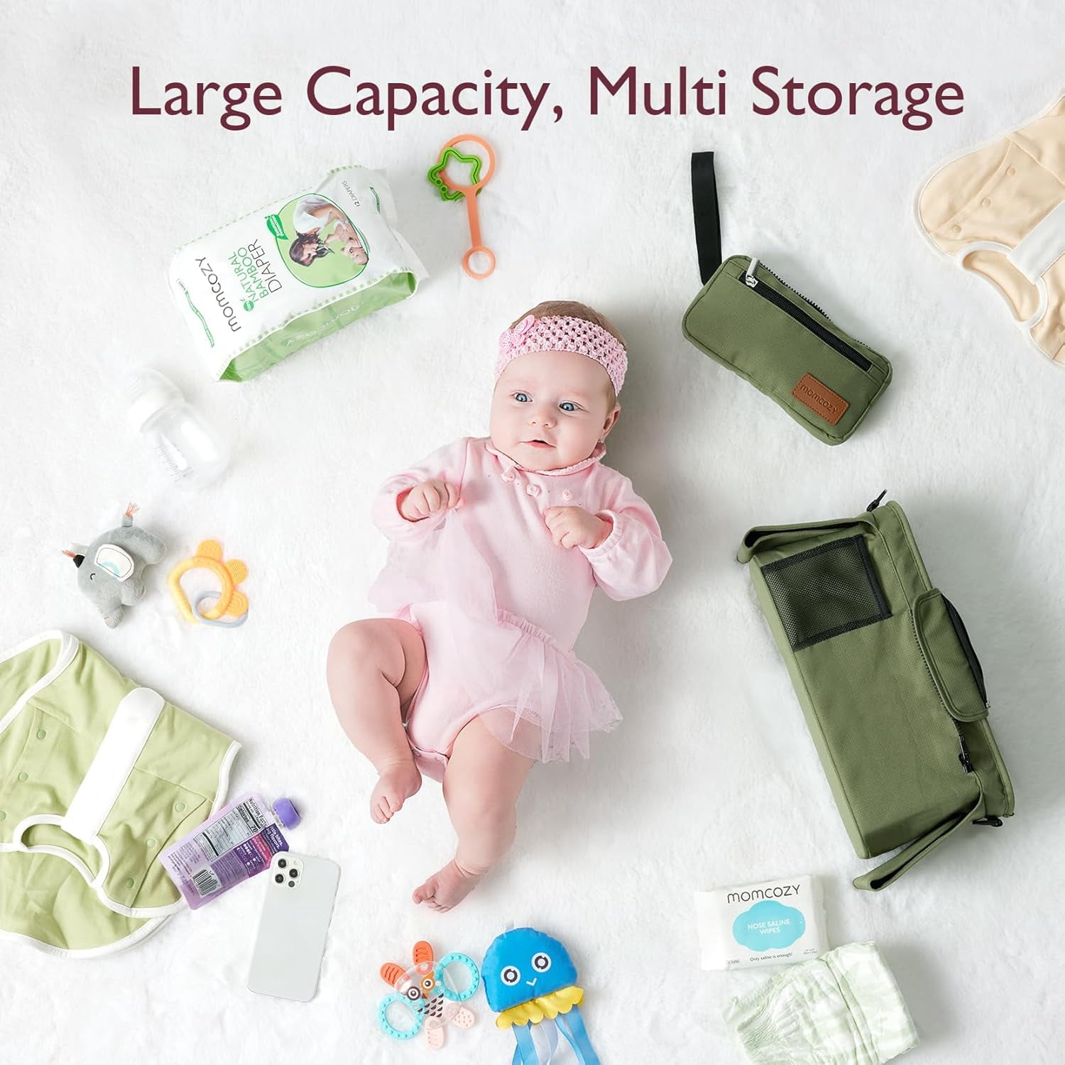 Momcozy Universal Stroller Organizer with Insulated Cup Holder for Newborn & Toddler, Deep Green