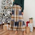 thumbnail image 2 of Wutalume Women's Flowy Plaid Ruffled Long Skirt, High Waist Elastic Waistband, Vintage Inspired Pleated Skirt for Fall and Winter,Coffee S, 2 of 6