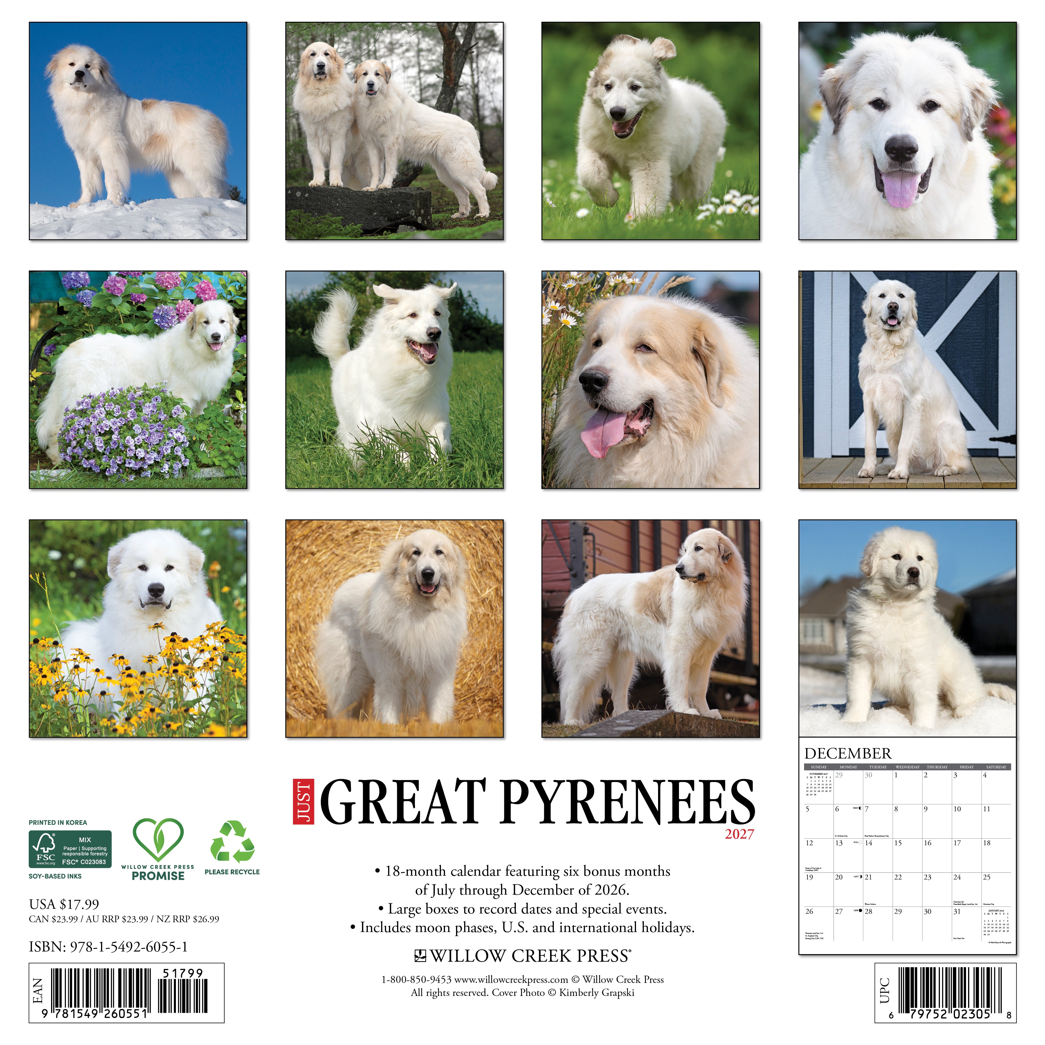 Willow Creek Press, Great Pyrenees 2027 Wall Calendar