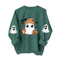 thumbnail image 5 of Womens Halloween Tops Cute Ghost Printed Crew Neck Long Sleeve Trendy Casual Loose Fall Pullover Top Army Green L, 5 of 7