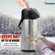 Vondior Thermal Airpot Coffee & Tea Beverage Urn, Silver, Large, 102 oz
