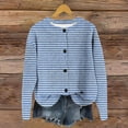 thumbnail image 2 of XPMWRP Women's Striped Print Knitted Jacket Long Sleeve Button Down Casual Coats Fall Winter Trendy Loose Jacket Blue S, 2 of 4