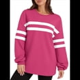 thumbnail image 1 of Sudadera Holgada A Rayas para Mujer, Cuello Redondo, Larga, Informal, con Bloques de Color, para Otoño Rosa Roja L, 1 of 9