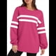 thumbnail image 1 of Sudadera Holgada A Rayas para Mujer, Cuello Redondo, Larga, Informal, con Bloques de Color, para Otoño Rosa Roja S, 1 of 9