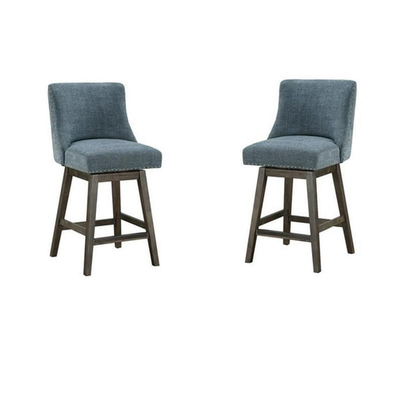 Home Square 26" Swivel Counter Stools in Navy Fabric with Gray Legs (Set of 2)