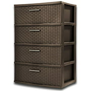 Wicker File Cabinet 4 Drawer Wide Weave Tower Stylish Weave Pattern Provides A Furniture-Like Look in Easy to Clean Easy Pull Handles Durable Plastic Elegant and Functional Piece Color Espresso
