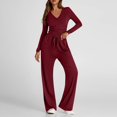 thumbnail image 4 of Women's 2 Piece Set 2025 Fall Long Sleeve Wide Leg Pajamas Suit Tracksuit Casual Lounge Sleepwear Matching Outfit, 4 of 7