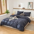 Move Over Navy Blue Bedding Set Queen Pom Poms Pattern Washed ...