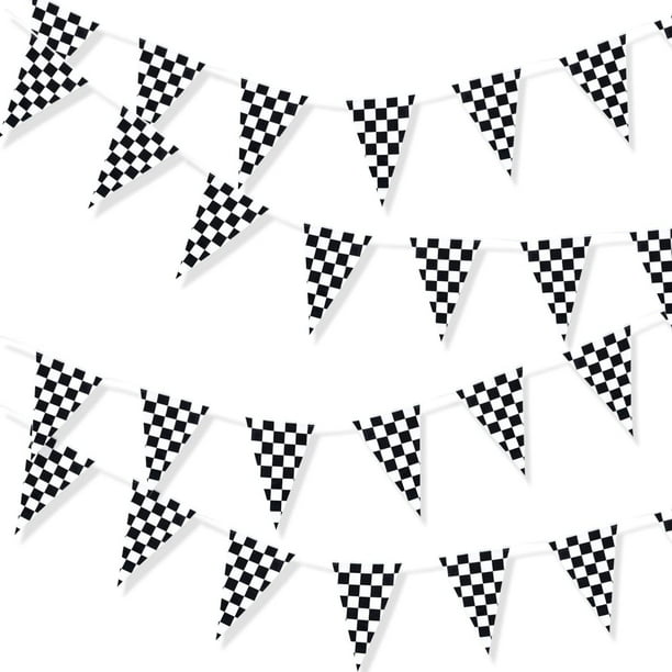 Racing Pennant Flag Banners Black White Checkered Nascar Race Car Party ...