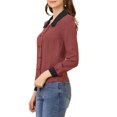 thumbnail image 4 of Allegra K Women's Contrast Peter Pan Collar Gingham Long Sleeve Button Front Shirt, 4 of 6