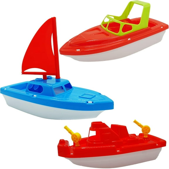 4E's Novelty 3 Pack Toy Boat Bath Toys – Bath Boats & Pool Toys Toddler, 10" Large Plastic Boats for Water Play