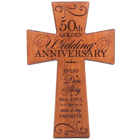 LifeSong Milestones 50th Anniversary Wood Wall Cross Gift for Couple - Every Love Story