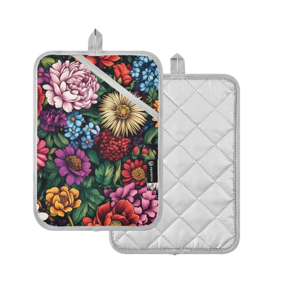 Yayeee Pot Holders Kitchen Heat Resistant with Pockets 7"x9.8" Cotton Oven Cooking Hot Pads, Vibrant Flowers Pattern