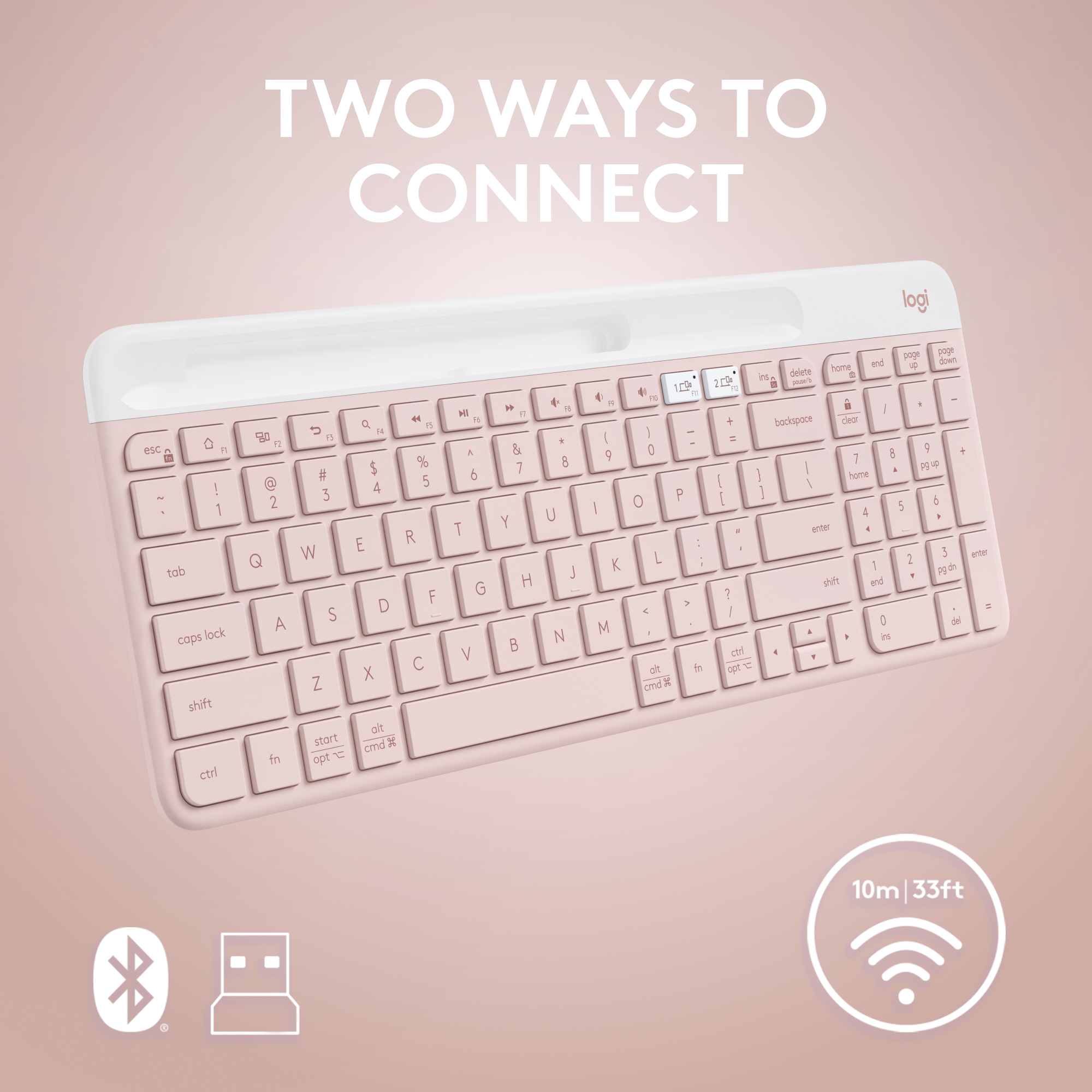Logitech K585 Multi-Device Slim Wireless Keyboard with Cradle, Rose photo 7