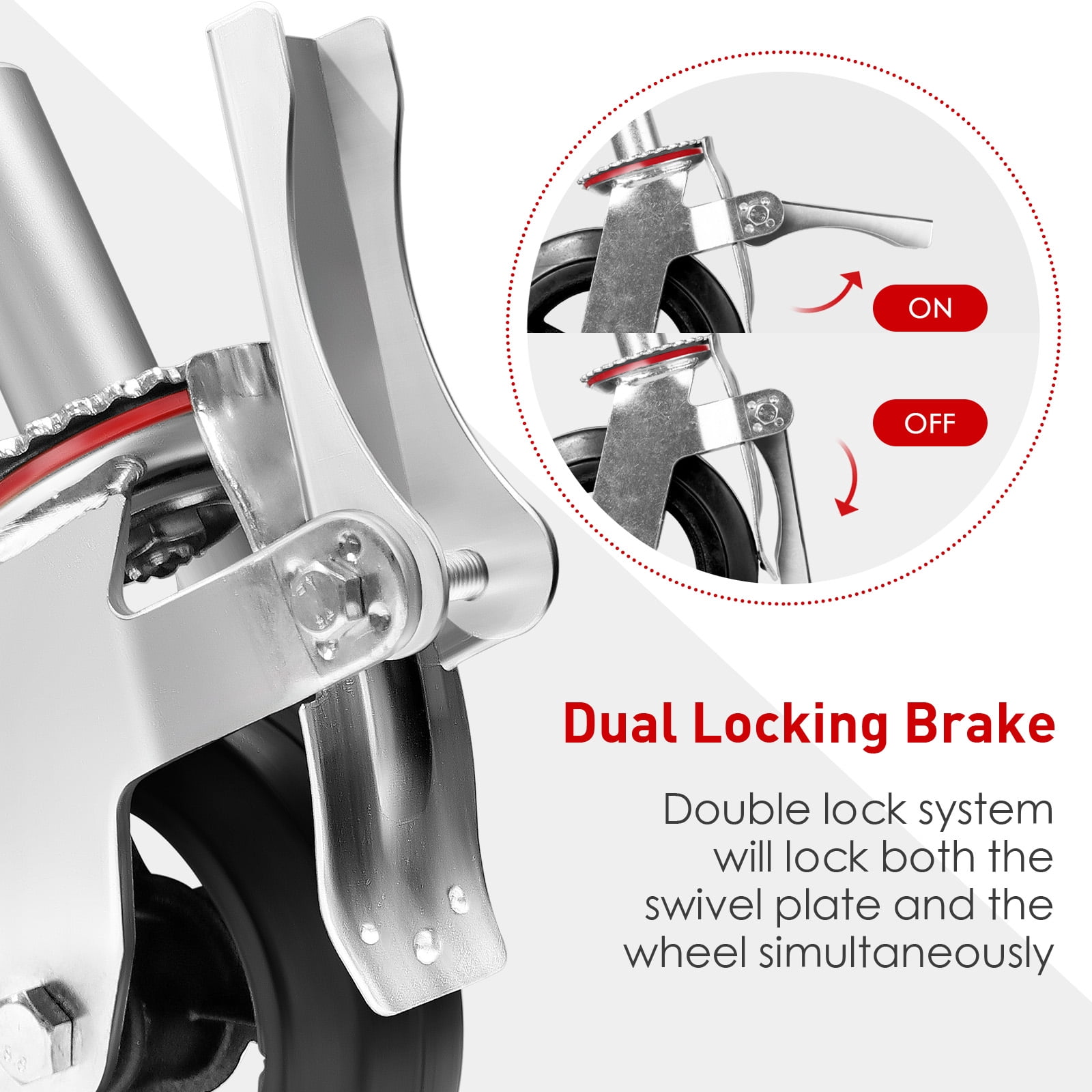 1 Set 6 Inch Scaffolding Wheels Set of 4 Heavy Duty Caster Wheels 360 Degree Rotation Rubber Casters Dual Locking Brake 400LBS Capacity Per Set (6 Inch×4 Pcs)
