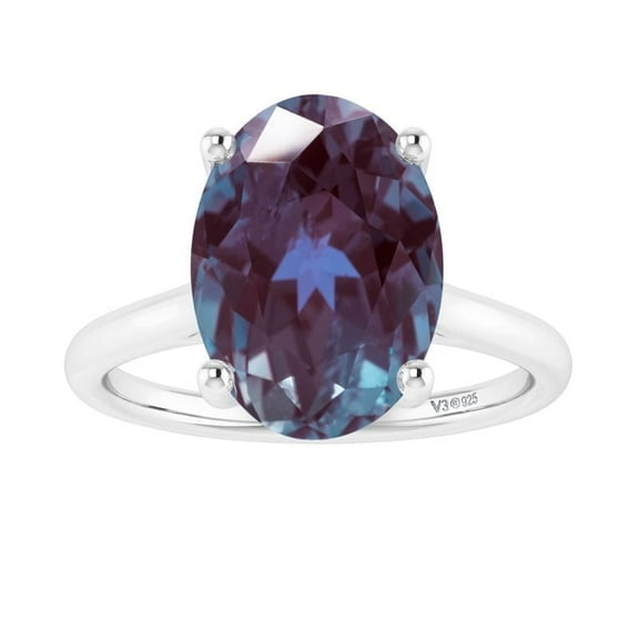 Sterling Silver 3.37Ct Oval Shape Color Changing Alexandrite Solitaire Engagement Women Ring Size 10