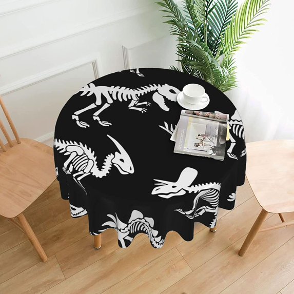 Printed Table Cloth Round Tablecloths 60 Inch Water Resistant Spill Proof Washable Polyester Tablecloth Minimalism Dinosaur Fossil Decorative Table Cover for Dining Table, Parties,Kitchen