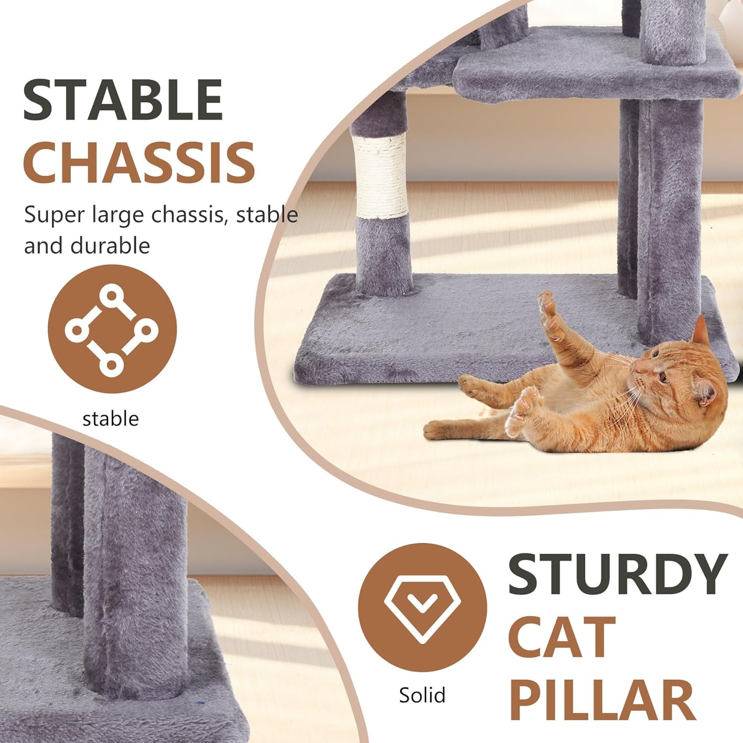 FDW Cat Tree 37 Inch Tall Cat Tower Kitten with Scratching Posts and Perches Indoor Activity Center for Cats (Light Grey)