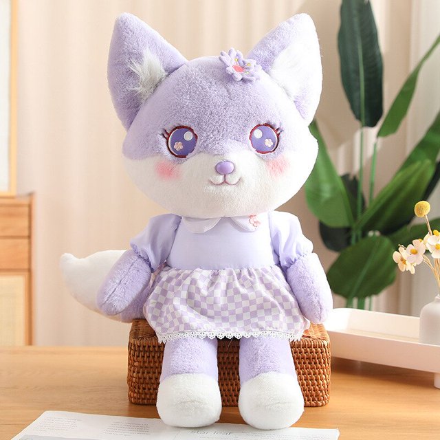 2023 Cartoon / Cute / Soft / Big Fox Plush Toy / Purple Pink Skirt Sitting Posture Fox Doll / Children's Birthday Giftpurple68cm Deng Xun unisex