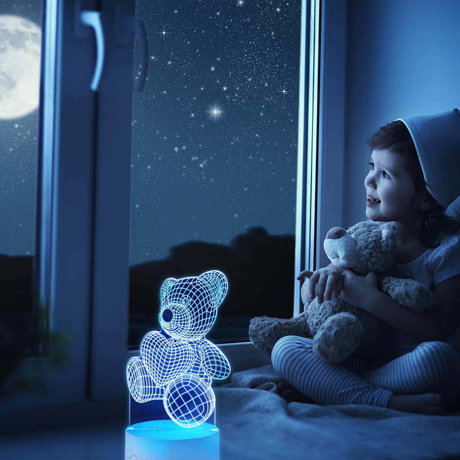 Veilleuse Ours En Peluche 3D LED - 16 Couleurs, Télécommande, Alimentation USB Ou Piles, Cadeau Enfant Ou Déco