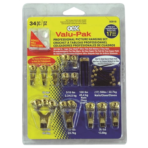 Hillman OOK Picture Hanging Kit - Steel, Brass Plated, Reusable - 1 Pack, Multicolor