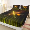 thumbnail image 3 of Manfei Lightsaber Queen Sheet Sets,Teens Colorful Neon Flat Sheet,Yellow Stripe Line Queen Fitted Sheet For Boys Kids,Microfiber Bedroom Decor,4 Pieces, 3 of 7