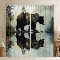 Manfei Farmhouse Bear Child Black Out Curtains, Woodland Wildlife Animal Curtains Pack of 2 (42x63 Each), Rustic Nature Scenery Bedroom Curtains, Blackout Curtains Room Decor