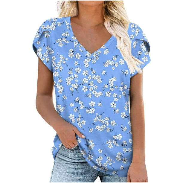 Casuales de Mujer Bonitas Women's Sleeve Print V-Neck T-Shirt Loose Casual Summer Tee Tops Blusas para Mujer Casuales y - Walmart.com