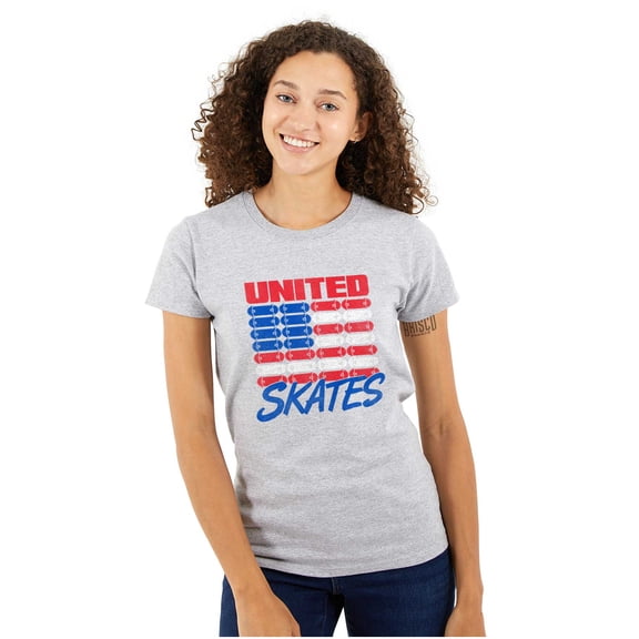 Skateboarding US Flag United Skates Womens Slim Fit Graphic Tee Brisco Brands S