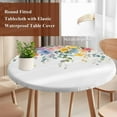 thumbnail image 3 of Pink Spring Flower Round Tablecloth 55-60 Inch Round Fitted Table Cloth with Elastic Edge, Pastoral Floral Leaves Country Rustic Waterproof Table Cover Protector for Outdoor Picnic Party Dining, 3 of 6
