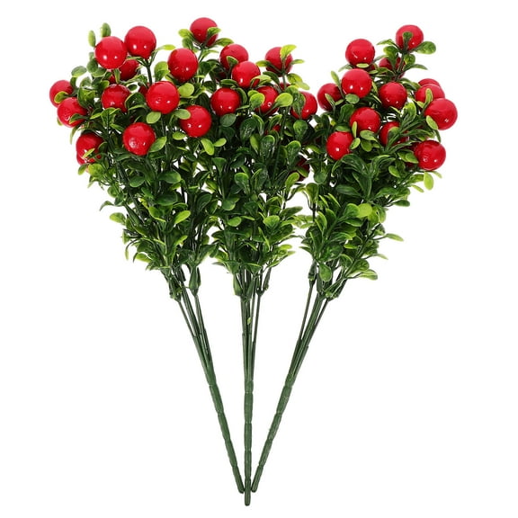 Hemoton 3 Bunches Mini Fake Red Cherry Plastic Fruit Small Berries Artificial Flower Stem Wedding Christmas Party Decoration
